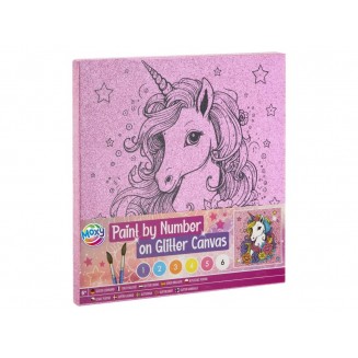 Moxy Ζωγραφική με Νούμερα Glitter Τελάρο 25x25cm με 6 Χρώματα & Πινέλα Μονόκερος