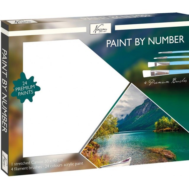Nassau Ζωγραφική με Νούμερα Τελάρο 30x40cm με 24 Χρώματα & 4 Πινέλα Landscape