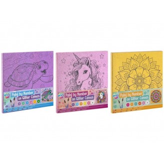 Moxy Ζωγραφική με Νούμερα Glitter Τελάρο 25x25cm με 6 Χρώματα & Πινέλα Λουλούδι