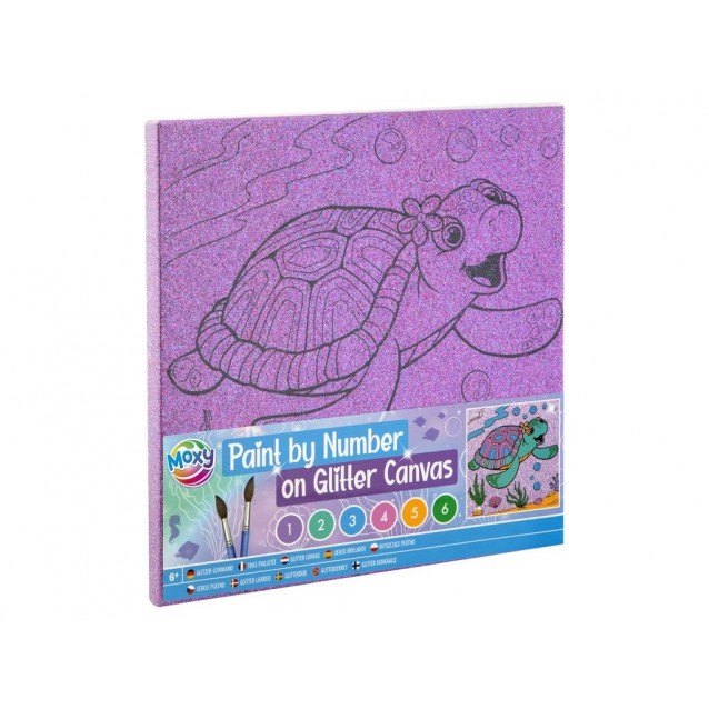 Moxy Ζωγραφική με Νούμερα Glitter Τελάρο 25x25cm με 6 Χρώματα & Πινέλα Χελώνα