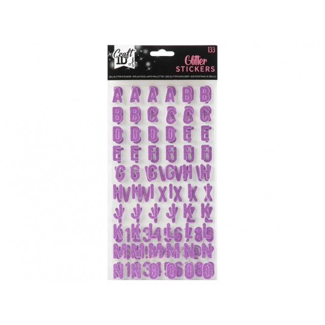 Craft ID 133 Αυτοκόλλητα Glitter Γράμματα Alphabet Φούξια