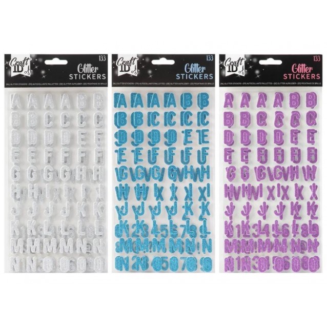 Craft ID 133 Αυτοκόλλητα Glitter Γράμματα Alphabet Φούξια