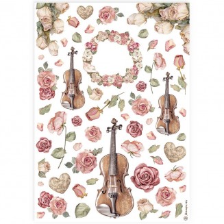 Stamperia Ριζόχαρτο Decoupage A4 (21X29,7cm) Violins and Roses