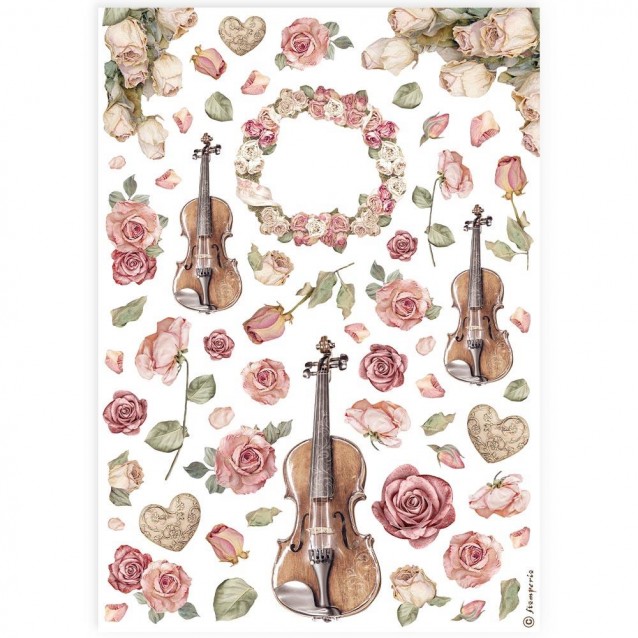 Stamperia Ριζόχαρτο Decoupage A4 (21X29,7cm) Violins and Roses
