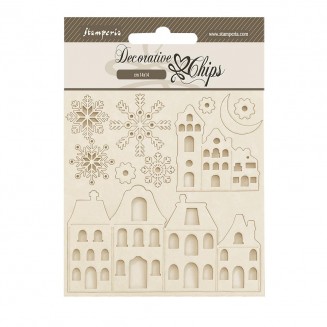 Stamperia Καρτέλα 14x14cm με Ξύλινα Διακοσμητικά Christmas Cozy Houses