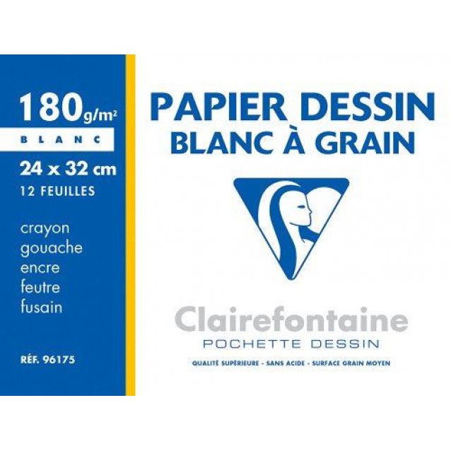Clairefontaine Φάκελος με 12 Φύλλα Χαρτί Σχεδίου 24x32cm Λευκό 180gr