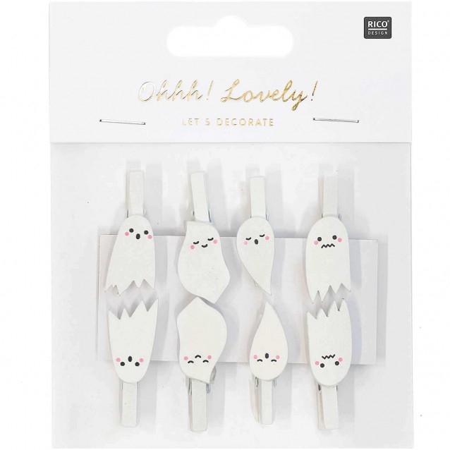 Rico Design 8 Ξύλινα Μανταλάκια Φαντασματάκια