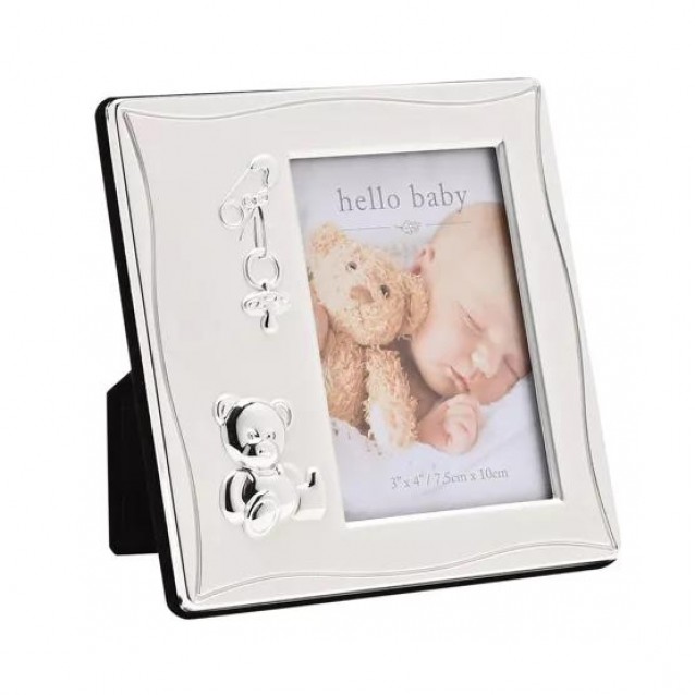 Hello Baby Επάργυρη Κορνίζα 2 αποχρώσεων 7,5x10cm με ανάγλυφο Αρκουδάκι