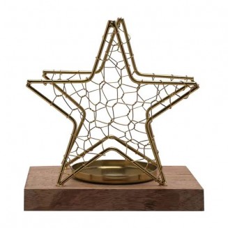 Celestial Κηροπήγιο Χρυσό Αστέρι με Πλεγμένο Σύρμα σε Ξύλινη Βάση Μεσαίο