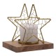 Celestial Κηροπήγιο Χρυσό Αστέρι με Πλεγμένο Σύρμα σε Ξύλινη Βάση Μεσαίο