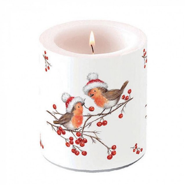 Ambiente Κερί Μεσαίο 10x10cm Christmas Robins White