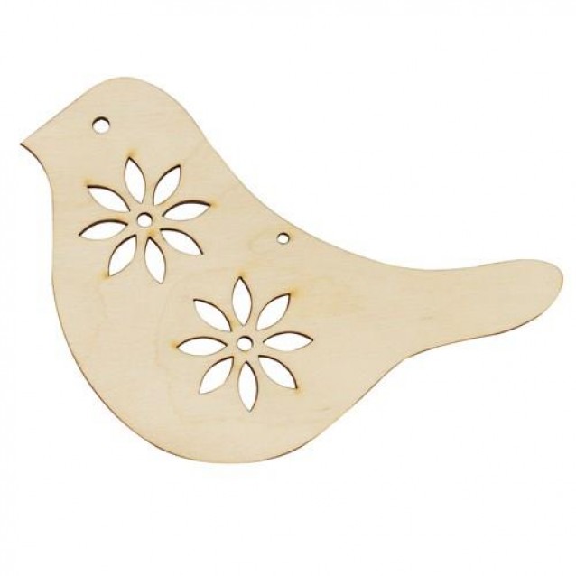 Ξύλινο Πλακέ Πουλί 10x14,5x0,3cm με Λουλουδάκια