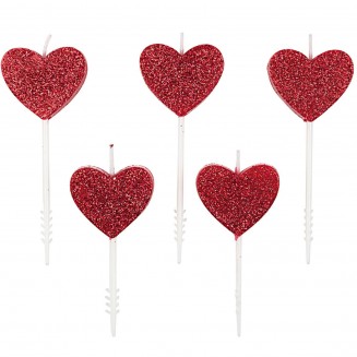 Rico Design 5 Κεριά Κόκκινες Glitter Καρδιές