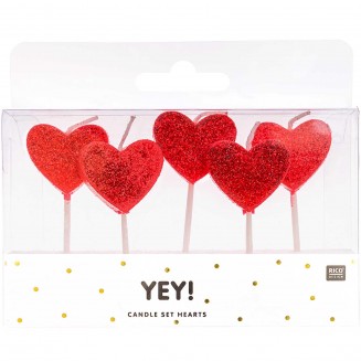 Rico Design 5 Κεριά Κόκκινες Glitter Καρδιές