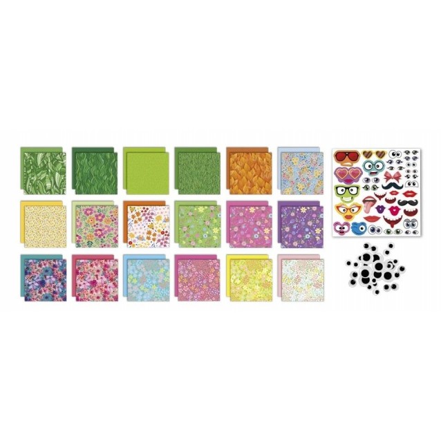 Moxy 18 Φύλλα Origami 19,5x19,5cm με Αυτοκόλλητα & Ματάκια Λουλούδια