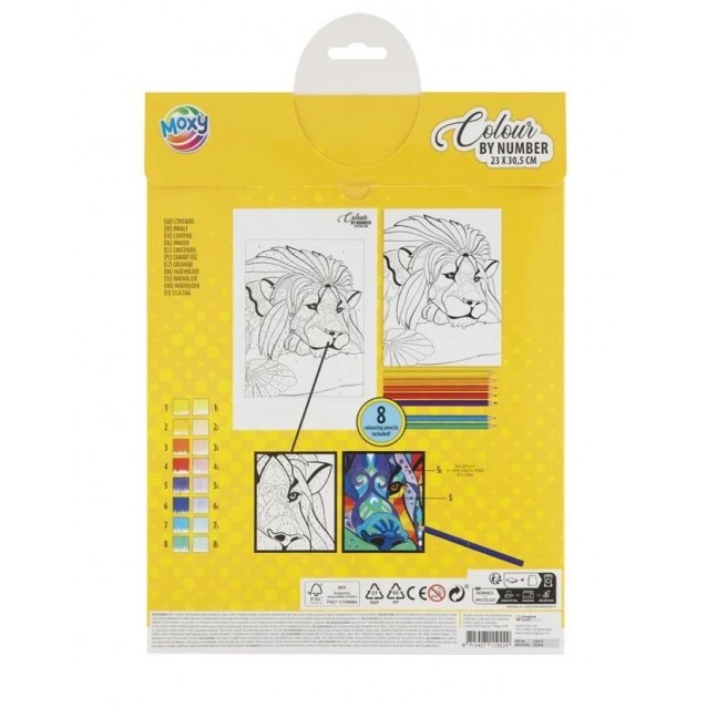 Moxy Ζωγραφική Με Νούμερα 23x30,5cm με 8 Ξυλομπογιές Λιοντάρι