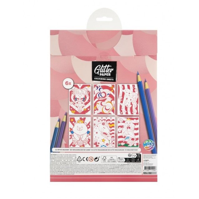 Moxy 6 Προσχεδιασμένα Glitter Χαρτιά A4 Μονόκερος
