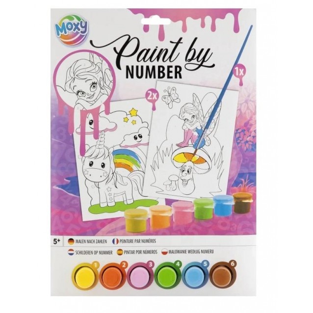Moxy Ζωγραφική Με Νούμερα 2 Σχέδια Α4 με 6 Χρώματα & Πινέλο Μονόκεροι
