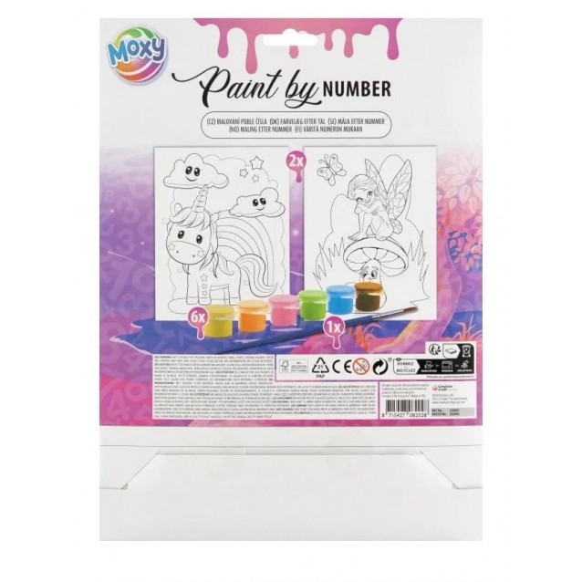 Moxy Ζωγραφική Με Νούμερα 2 Σχέδια Α4 με 6 Χρώματα & Πινέλο Μονόκεροι
