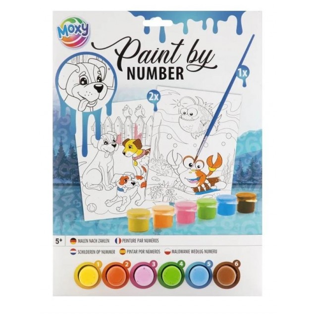 Moxy Ζωγραφική Με Νούμερα 2 Σχέδια Α4 με 6 Χρώματα & Πινέλο Ψαράκια