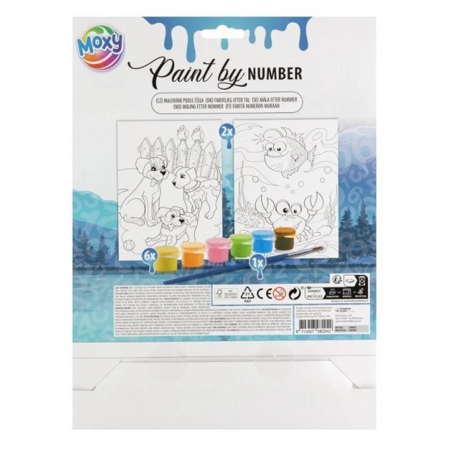 Moxy Ζωγραφική Με Νούμερα 2 Σχέδια Α4 με 6 Χρώματα & Πινέλο Ψαράκια