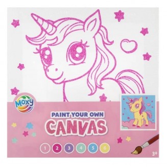 Moxy Προσχεδιασμένο Τελάρο 19,5x19,5cm με 6 Χρώματα & Πινέλο Μονόκερος