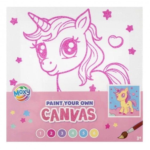Moxy Προσχεδιασμένο Τελάρο 19,5x19,5cm με 6 Χρώματα & Πινέλο Μονόκερος