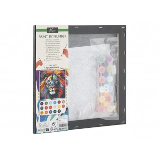 Nassau Ζωγραφική με Νούμερα Μαύρο Τελάρο 30x30cm με 17 Χρώματα & 3 Πινέλα Lion