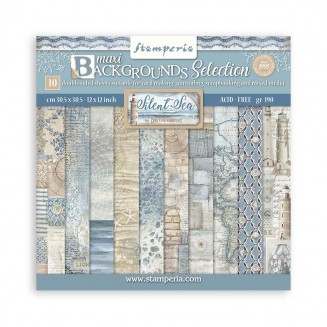 Stamperia 10 Χαρτιά Scrapbooking 30,5x30,5cm Διπλής Όψης Maxi Background selection Silent Sea
