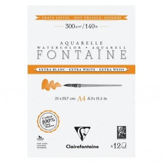 Clairefontaine Μπλοκ Ακουαρέλας Fontaine Extra White 12 Φύλλων 21x29,7cm Hot Pressed (Satine) 300gr 100% βαμβάκι