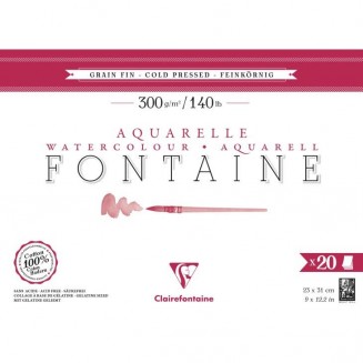 Clairefontaine Μπλοκ Ακουαρέλας Κολλητό Fontaine 20 Φύλλων 23x31cm Cold Pressed (Λεπτόκοκκο) 300gr 100% από Βαμβάκι