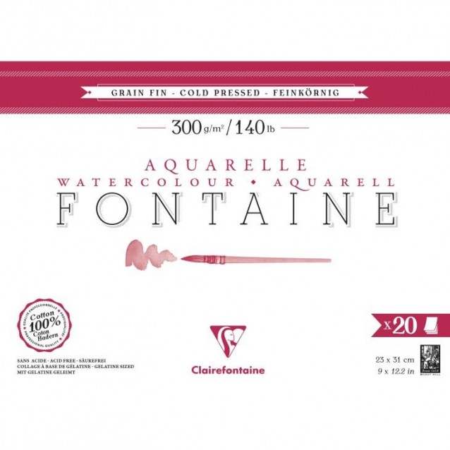 Clairefontaine Μπλοκ Ακουαρέλας Κολλητό Fontaine 20 Φύλλων 23x31cm Cold Pressed (Λεπτόκοκκο) 300gr 100% από Βαμβάκι