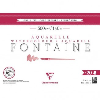 Clairefontaine Μπλοκ Ακουαρέλας Κολλητό Fontaine 20 Φύλλων 31x41cm Cold Pressed (Λεπτόκοκκο) 300gr 100% από Βαμβάκι