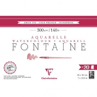 Clairefontaine Μπλοκ Ακουαρέλας Κολλητό Fontaine 20 Φύλλων 18x26cm Cold Pressed (Λεπτόκοκκο) 300gr 100% από Βαμβάκι