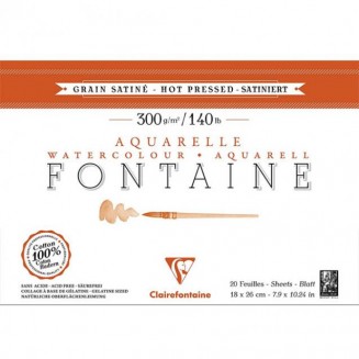 Clairefontaine Μπλοκ Ακουαρέλας Κολλητό Fontaine 20 Φύλλων 18x26cm Ηot Pressed 300gr 100% από Βαμβάκι