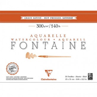 Clairefontaine Μπλοκ Ακουαρέλας Κολλητό Fontaine 20 Φύλλων 23x31cm Hot Pressed (Satine) 300gr 100% από Βαμβάκι