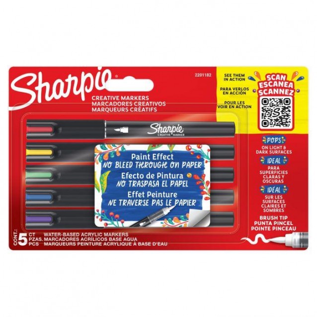 Sharpie 5 Ακρυλικοί Μαρκαδόροι Πινέλο