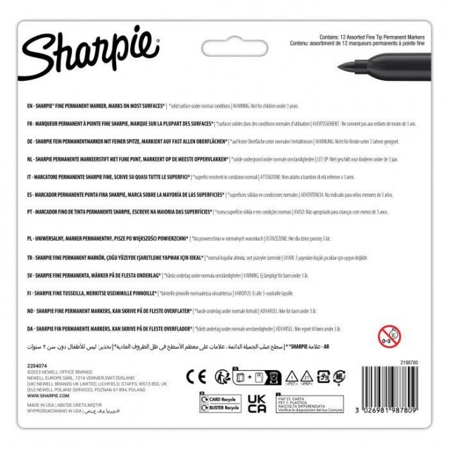 Sharpie 12 Μαρκαδόροι Διαρκείας Fine Glam Pop