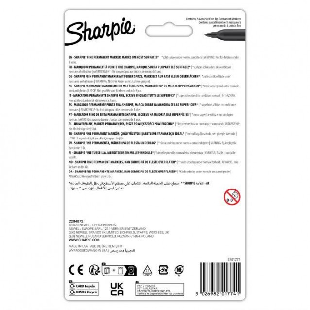 Sharpie 5 Μαρκαδόροι Διαρκείας Fine Fun