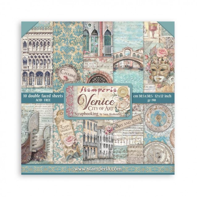Stamperia 10 Χαρτιά Scrapbooking 30,5x30,5cm Διπλής Όψης Venice City of Art