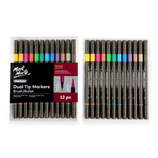 Mont Marte 12 Μαρκαδόροι Νερου Διπλής Μύτης (Brush & Bullet)