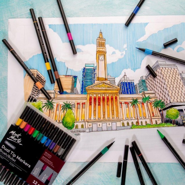 Mont Marte 12 Μαρκαδόροι Νερου Διπλής Μύτης (Brush & Bullet)