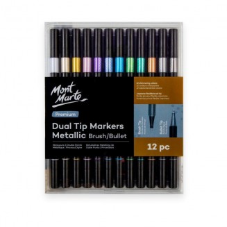 Mont Marte 12 Μαρκαδόροι Νερου Διπλής Μύτης (Brush & Bullet) Μεταλ. Αποχρ.