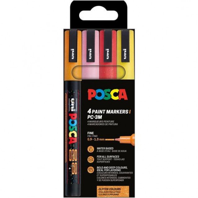 Posca 4 Μαρκαδόροι PC-3M Λεπτοί 0,9-1,3mm Warm Sparkling