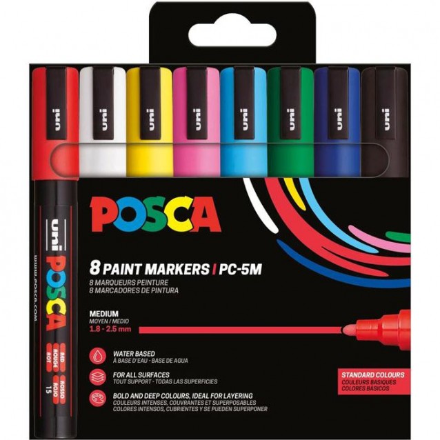 Posca 8 Μαρκαδόροι PC-5M Μεσαίοι 1,8-2,5mm Βασικά Χρώματα