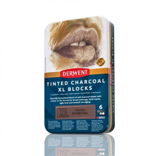 Derwent Μεταλλική Κασετίνα με 6 Ράβδους Κάρβουνου XL Γήινες Αποχρώσεις