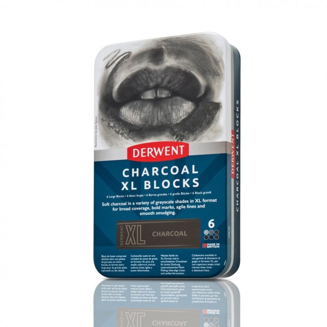 Derwent Μεταλλική Κασετίνα με 6 XL Ράβδους Κάρβουνου Γκρι Αποχρώσεις.