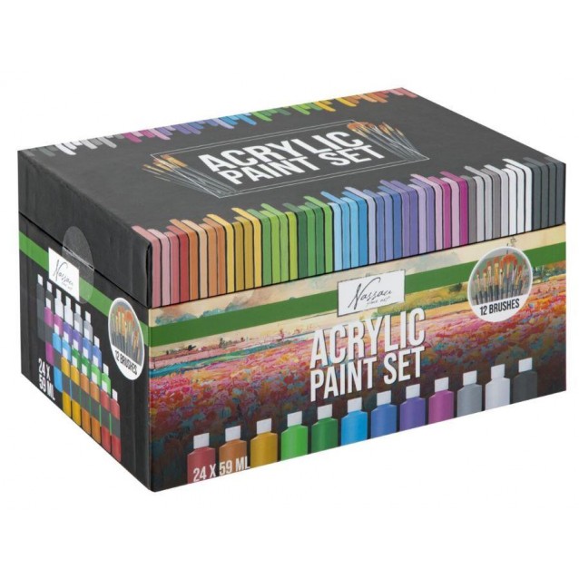 Nassau Σετ Ακρυλικών 24x59ml & 12 Πινέλα