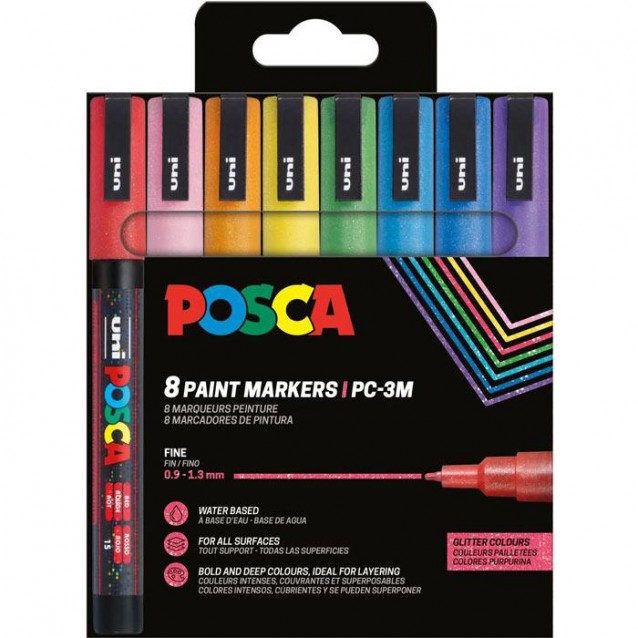 Posca 8 Μαρκαδόροι PC-3M Λεπτοί 0,9-1,3mm Sparkling