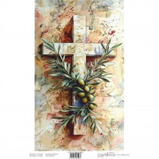 Craftistico Ριζόχαρτο Decoupage 30x40cm Σταυρός με Κλαδί Ελιάς